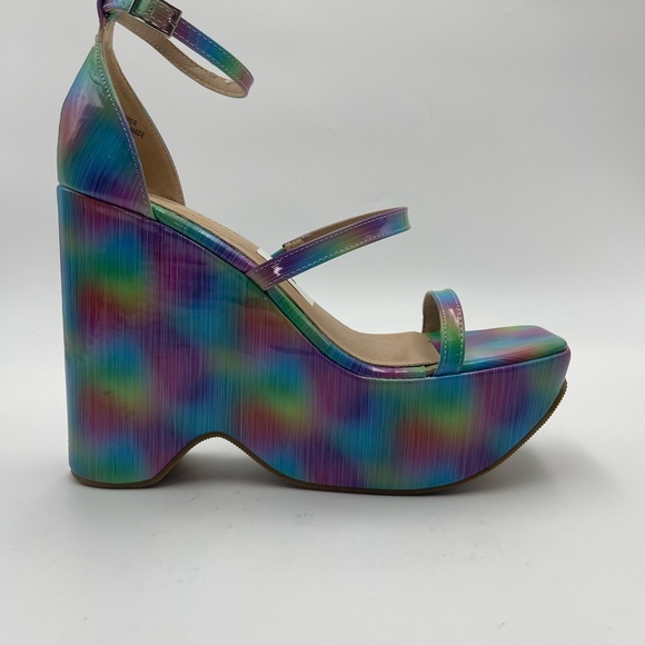 Chase & Chloe Astra Platform Wedge Multicolor Ankle Strap Shoes-SZ 10-FUN PAIR - Picture 1 of 12